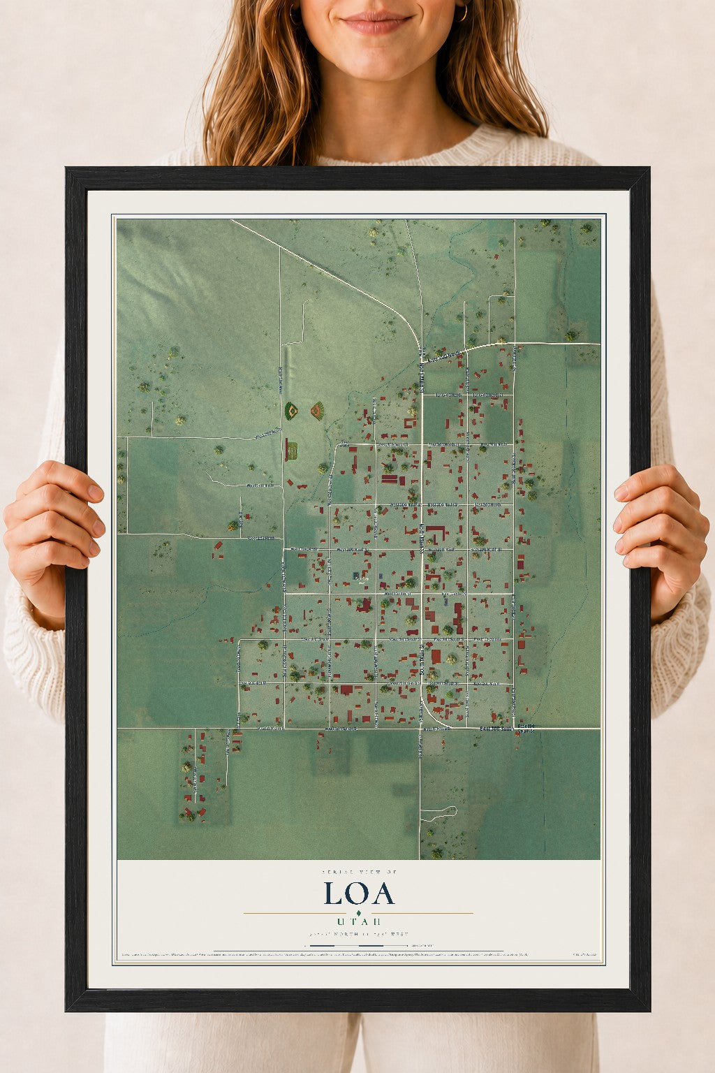 Map of Loa, Utah, 18 x 24 inch print in a black wood frame