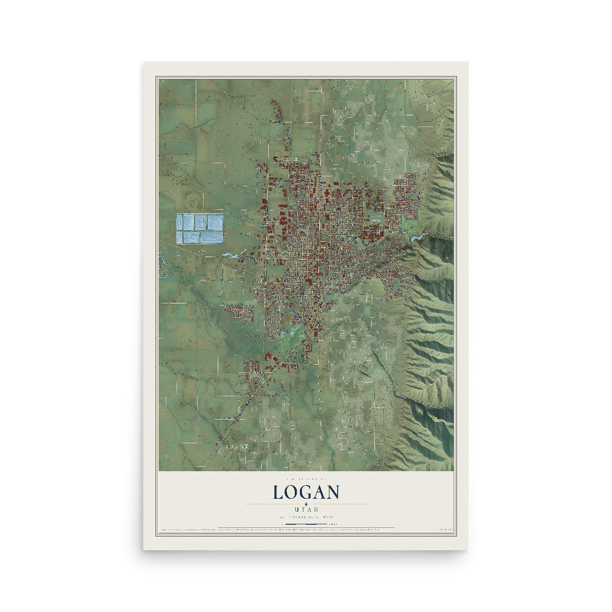 Map of Logan, Utah, 12 x 18 inch unframed archival matte print