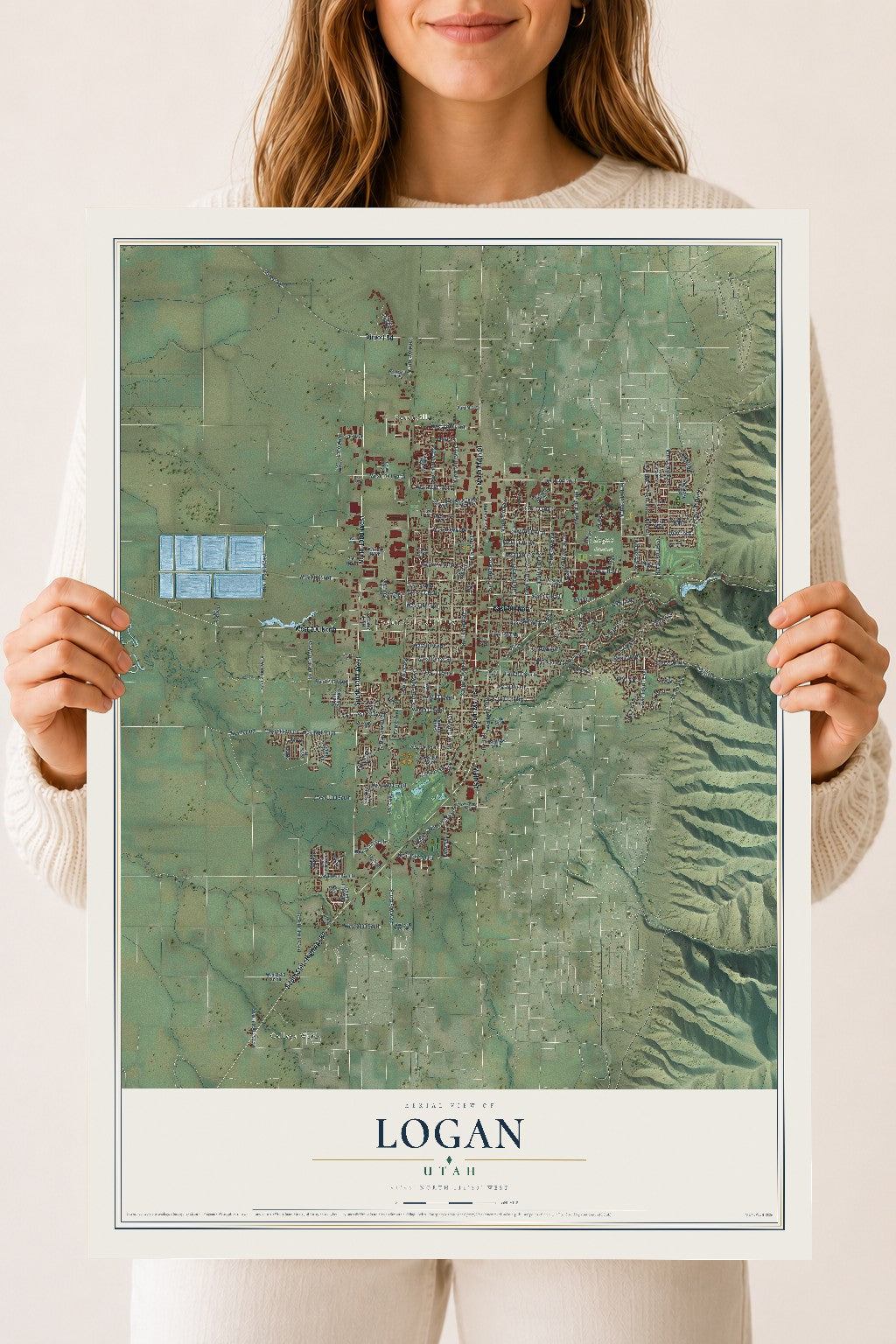 Map of Logan, Utah, 18 x 24 inch unframed archival matte print