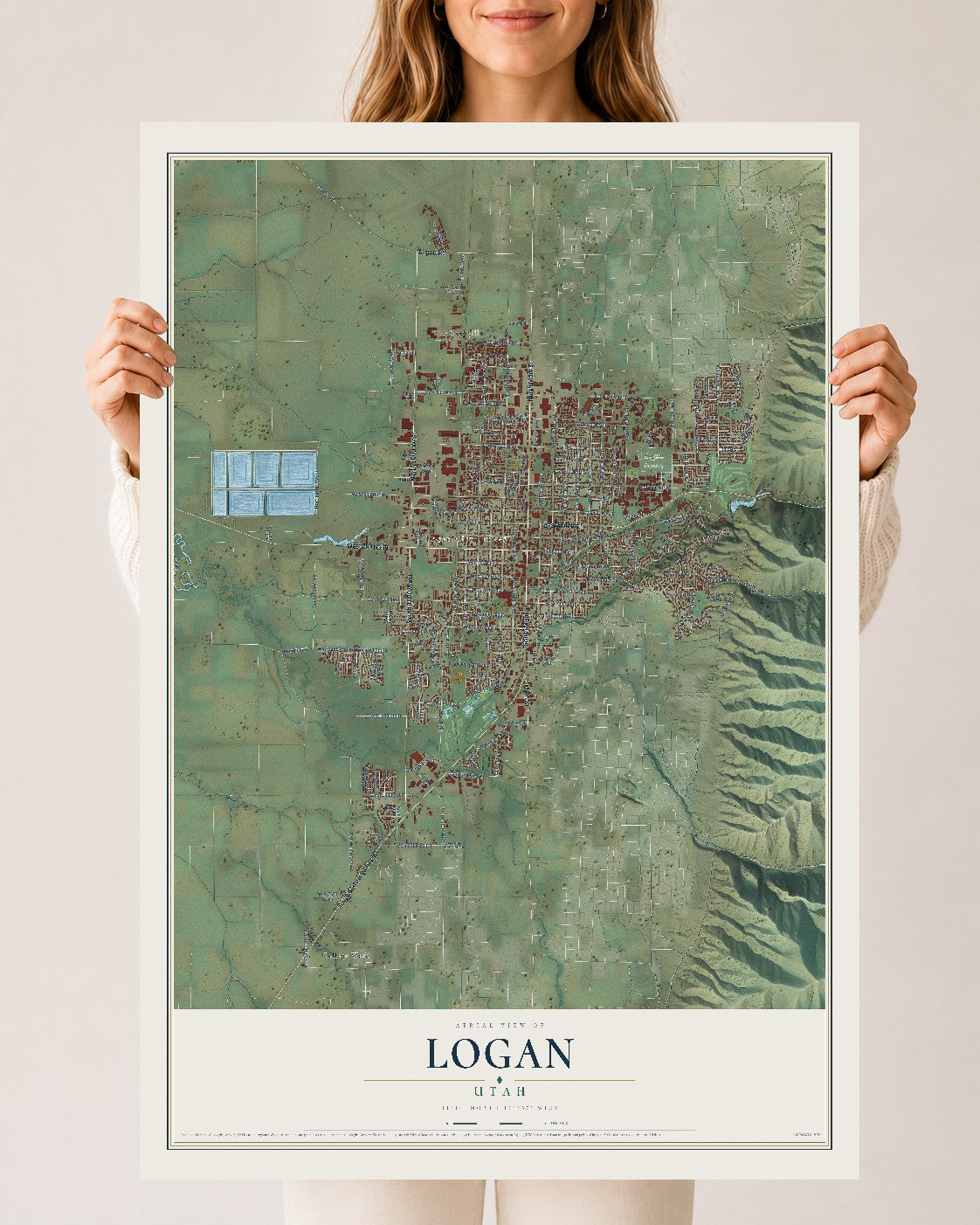 Map of Logan, Utah, 24 x 36 inch unframed archival matte print