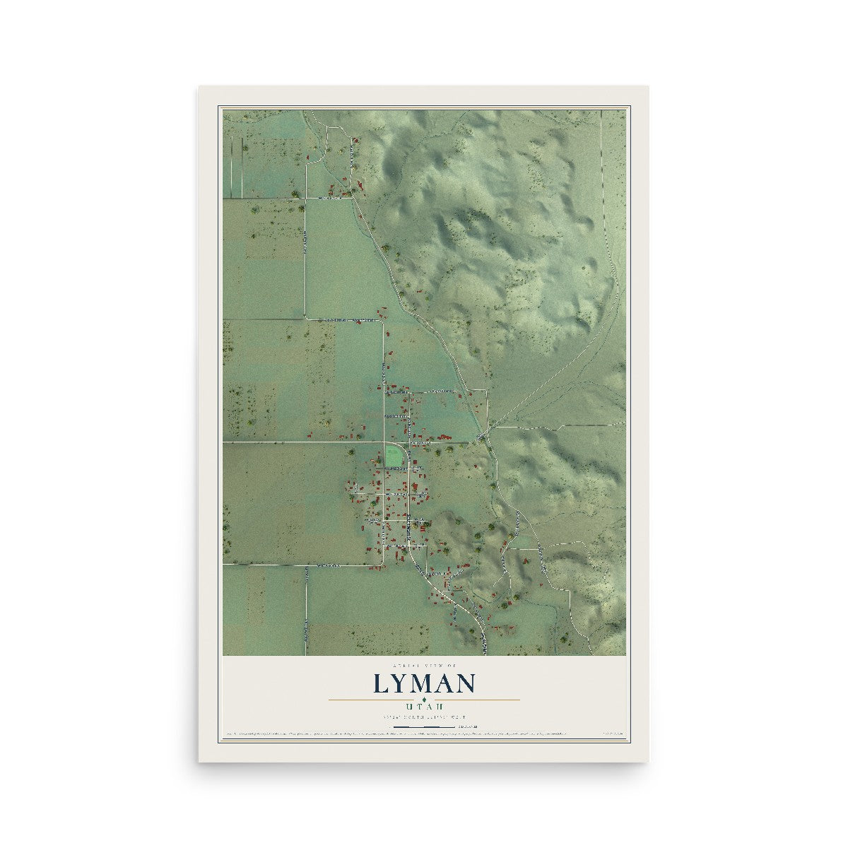 Map of Lyman, Utah, 12 x 18 inch unframed archival matte print