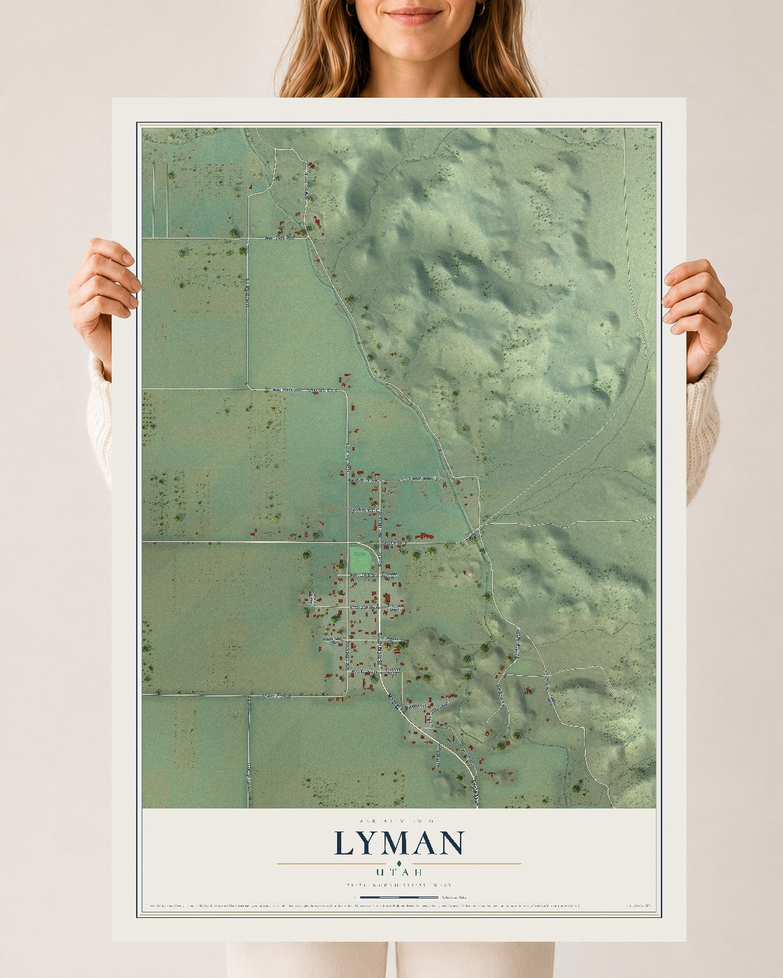 Map of Lyman, Utah, 24 x 36 inch unframed archival matte print