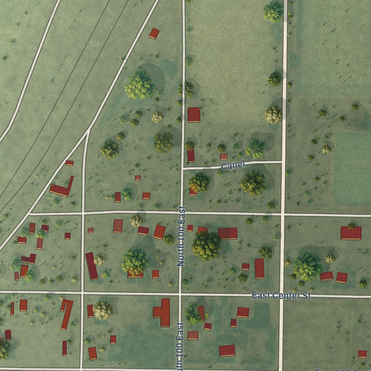 Close-up of the map of Lynndyl, Utah print showing street and building detail