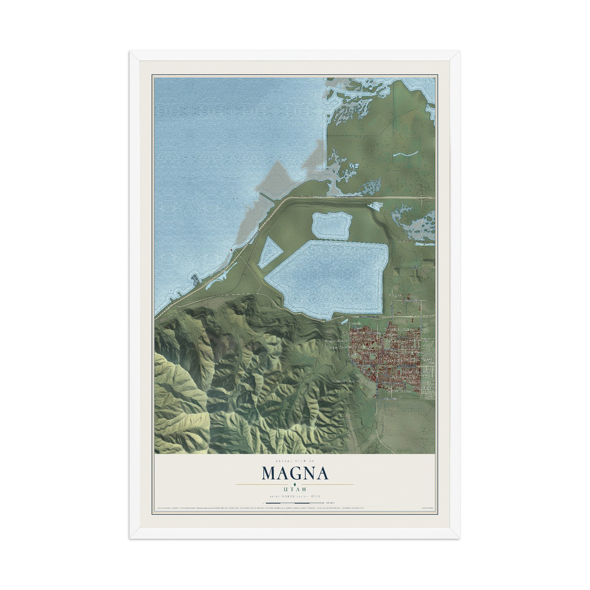 Map of Magna, Utah, 12 x 18 inch print in a white wood frame