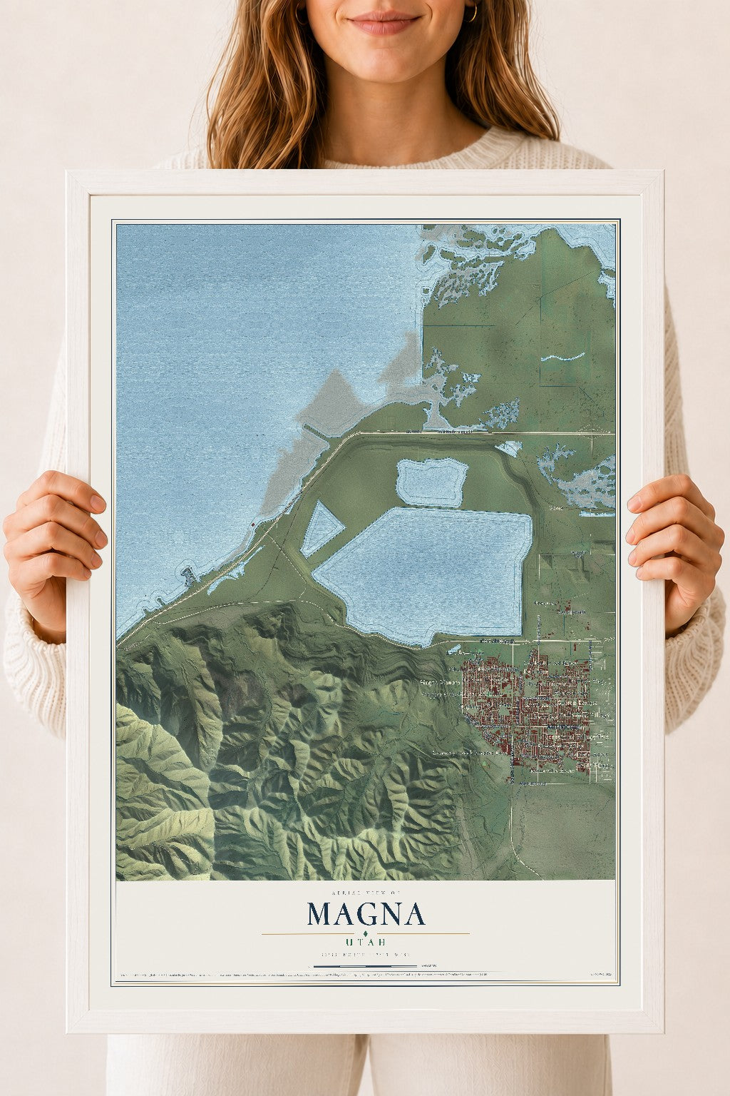 Map of Magna, Utah, 18 x 24 inch print in a white wood frame