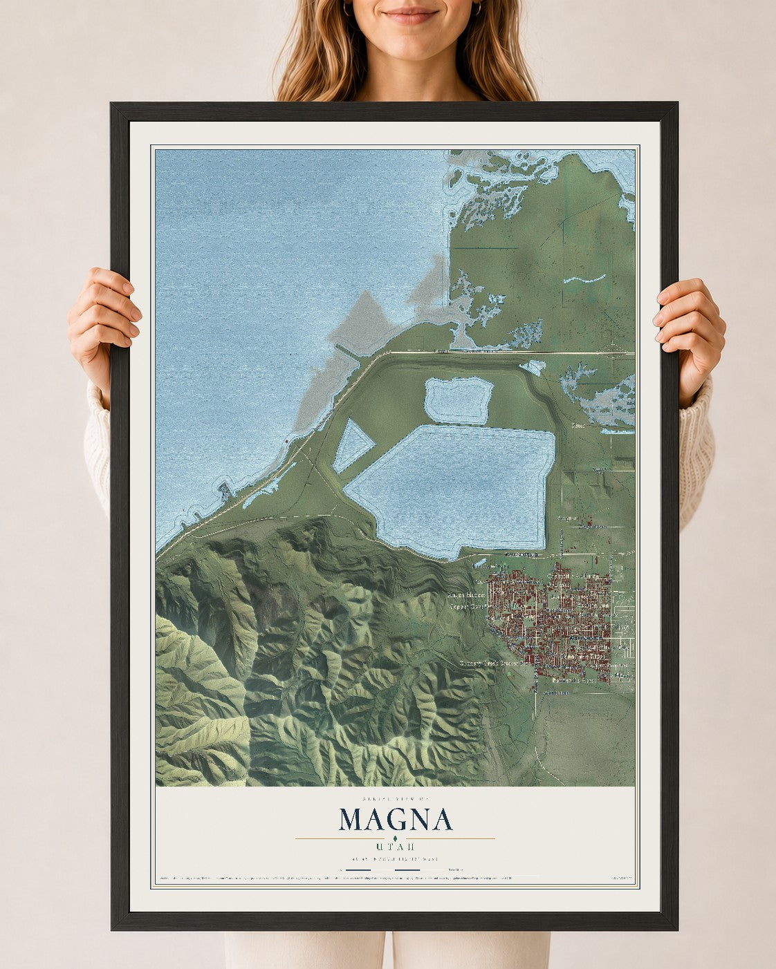 Map of Magna, Utah, 24 x 36 inch print in a black wood frame