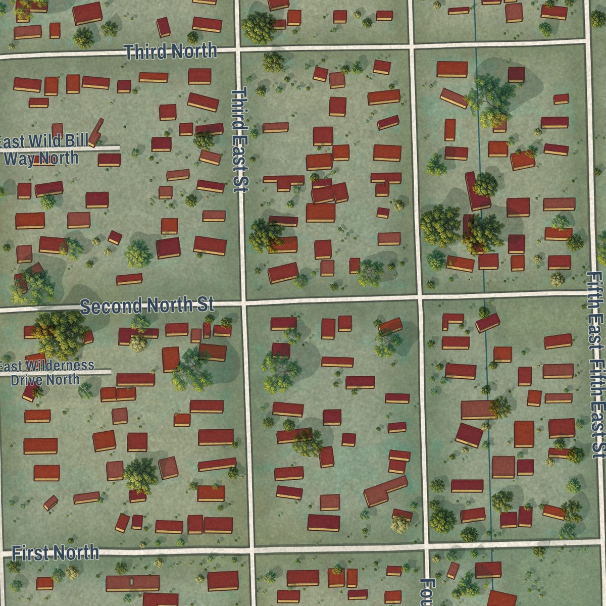Close-up of the map of Manila, Utah print showing street and building detail