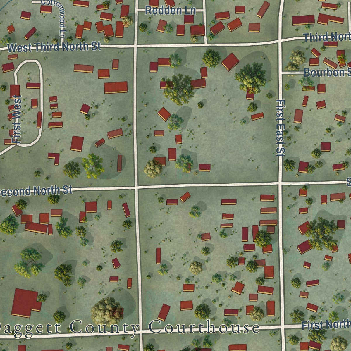 Second close-up of the map of Manila, Utah print showing more streets and buildings