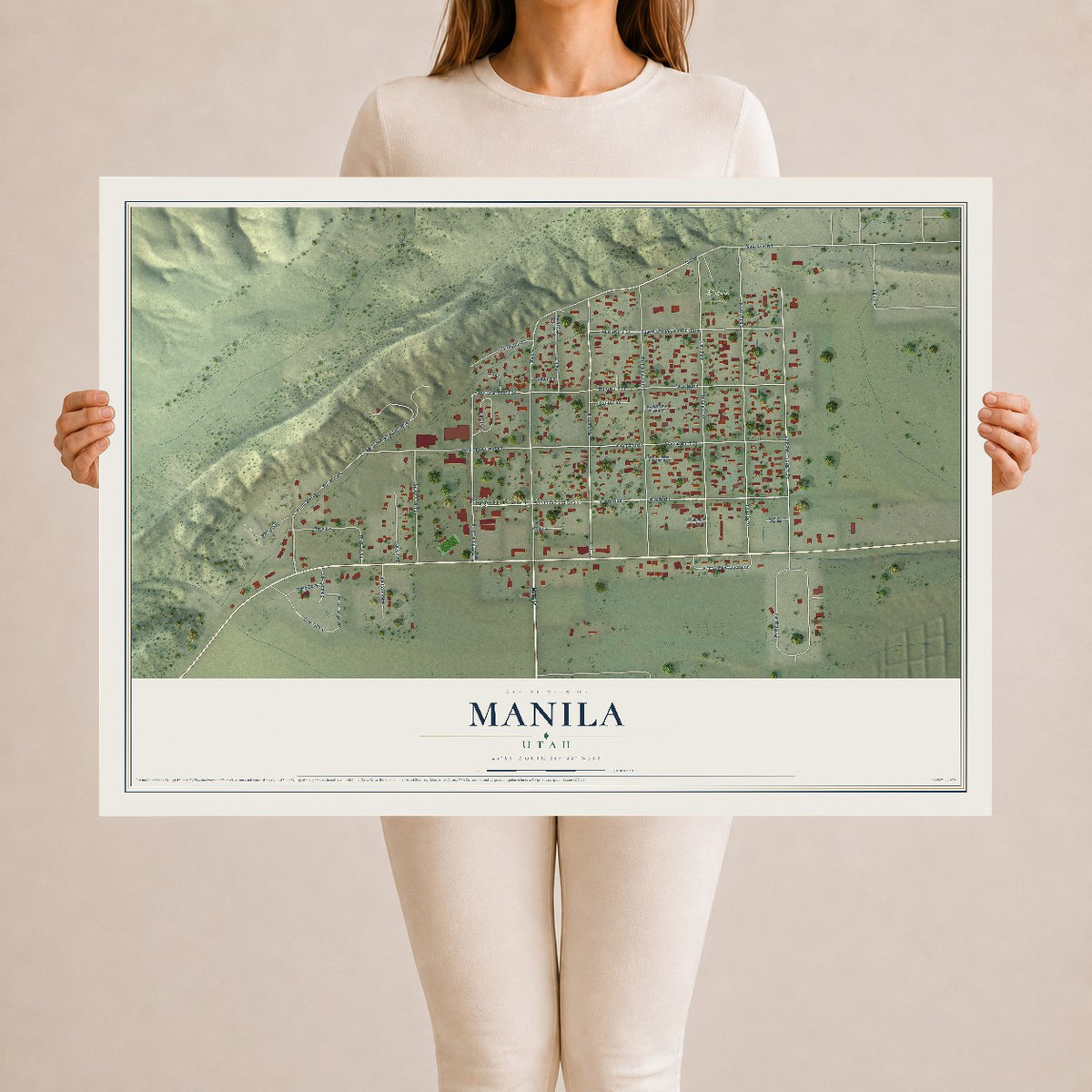 Map of Manila, Utah, 24 x 36 inch unframed archival matte print