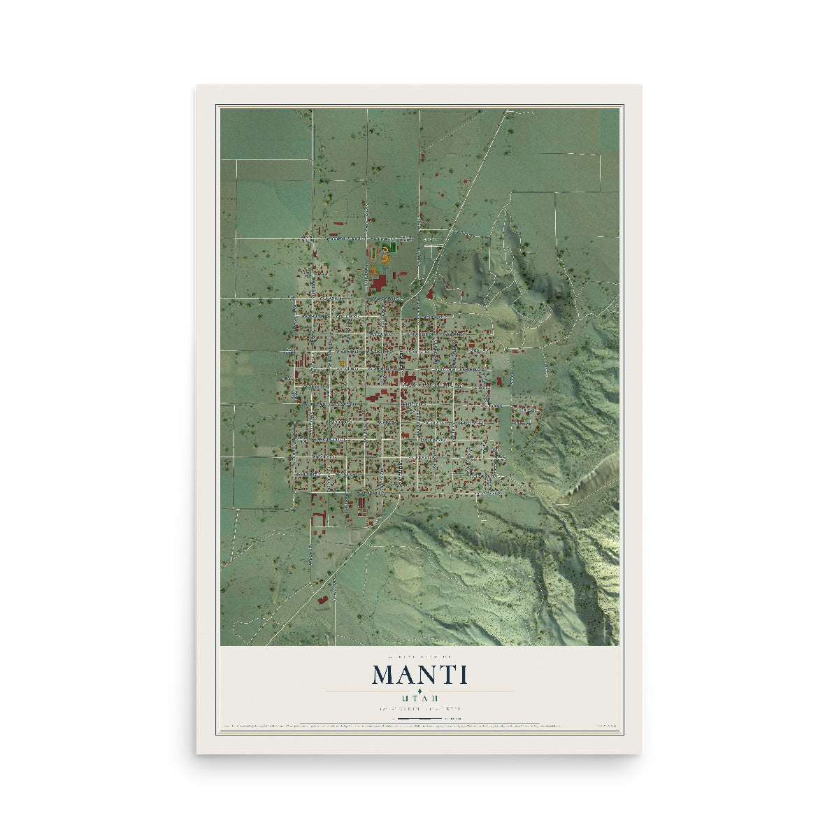 Map of Manti, Utah, 12 x 18 inch unframed archival matte print