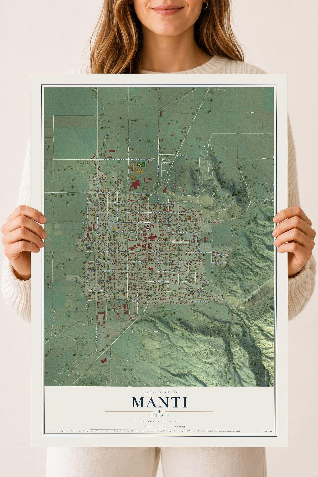 Map of Manti, Utah, 18 x 24 inch unframed archival matte print