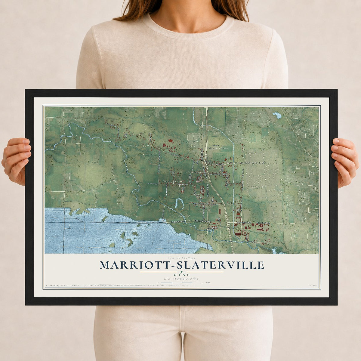 Map of Marriott-Slaterville, Utah, 12 x 18 inch print in a black wood frame