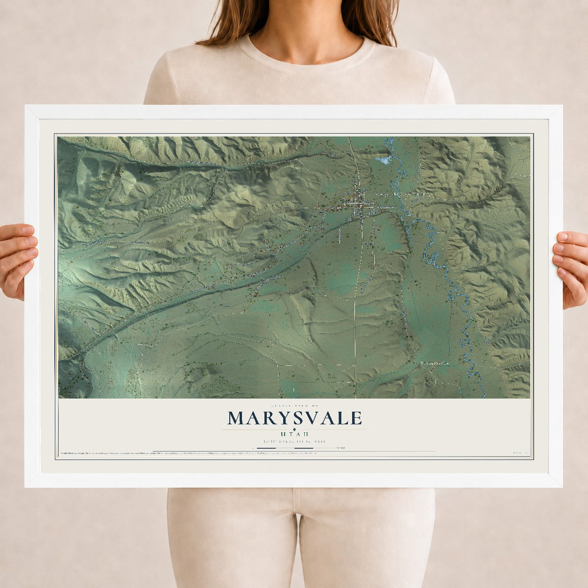 Map of Marysvale, Utah, 18 x 24 inch print in a white wood frame