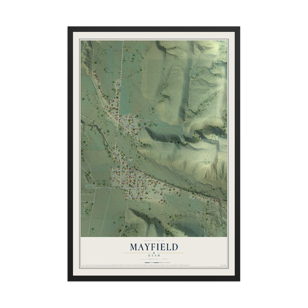 Map of Mayfield, Utah, 12 x 18 inch print in a black wood frame