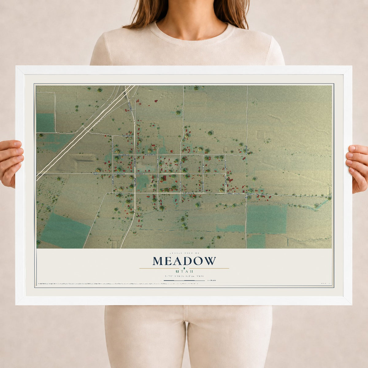 Map of Meadow, Utah, 18 x 24 inch print in a white wood frame