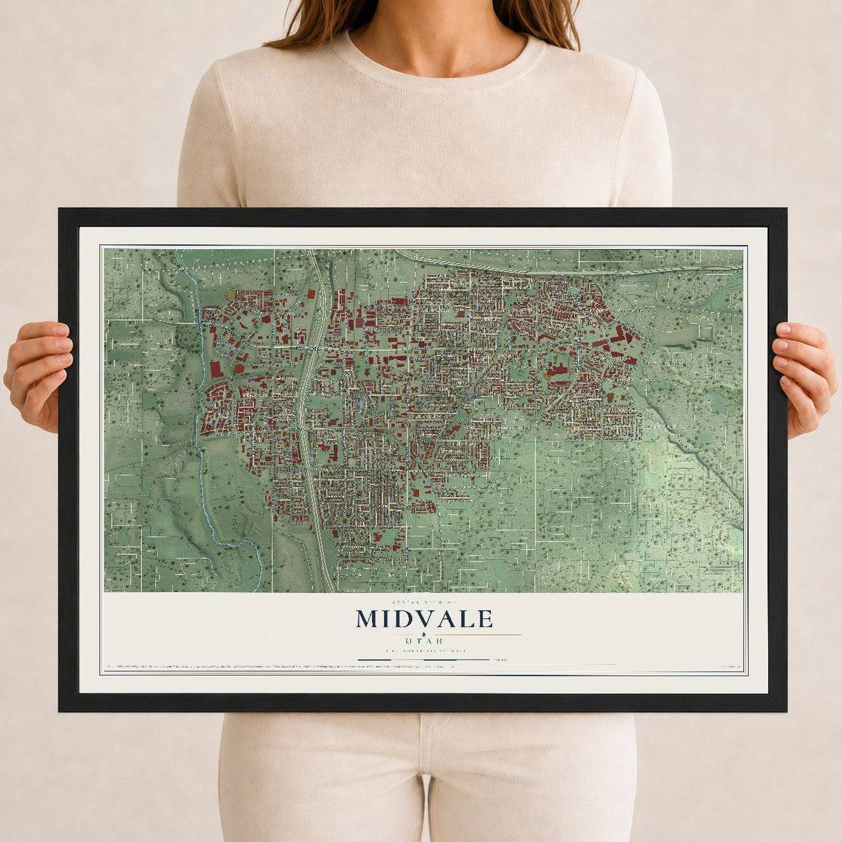 Map of Midvale, Utah, 12 x 18 inch print in a black wood frame