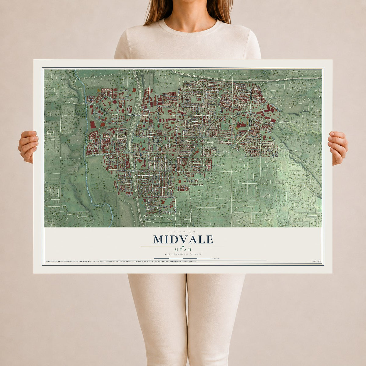 Map of Midvale, Utah, 24 x 36 inch unframed archival matte print