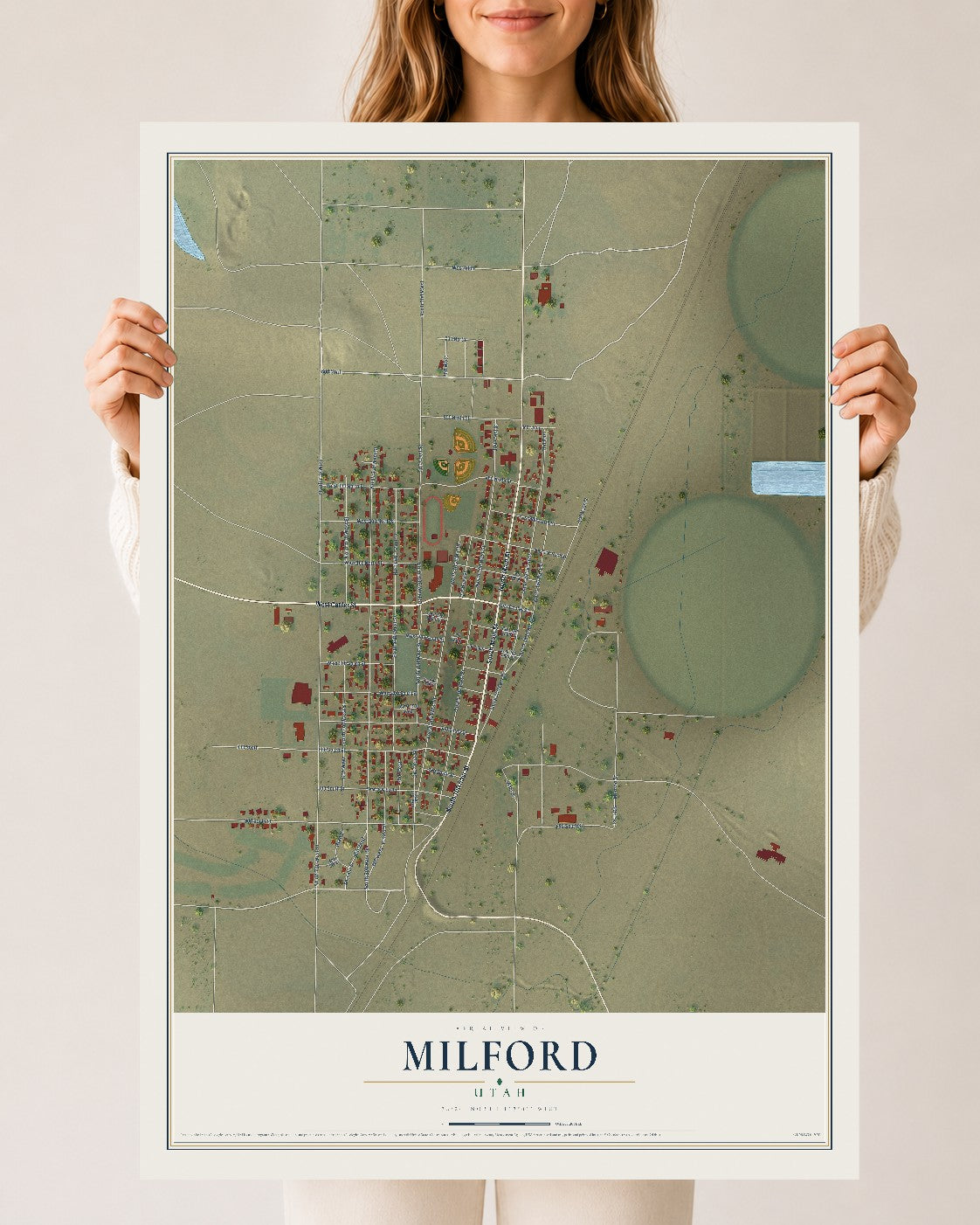 Map of Milford, Utah, 24 x 36 inch unframed archival matte print