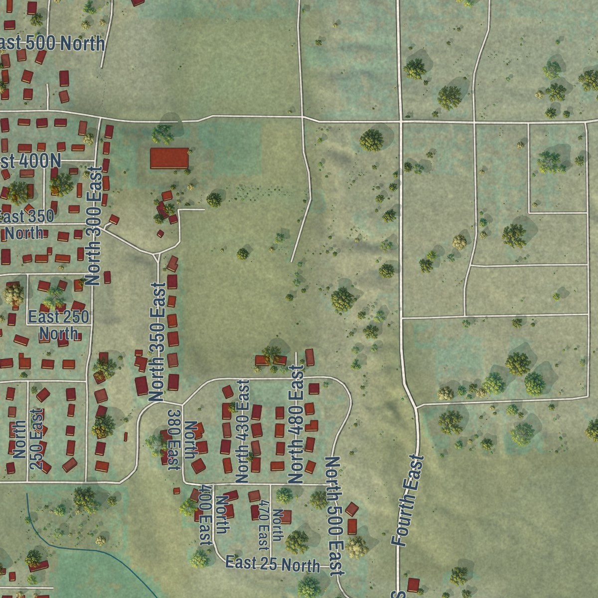 Second close-up of the map of Millville, Utah print showing more streets and buildings
