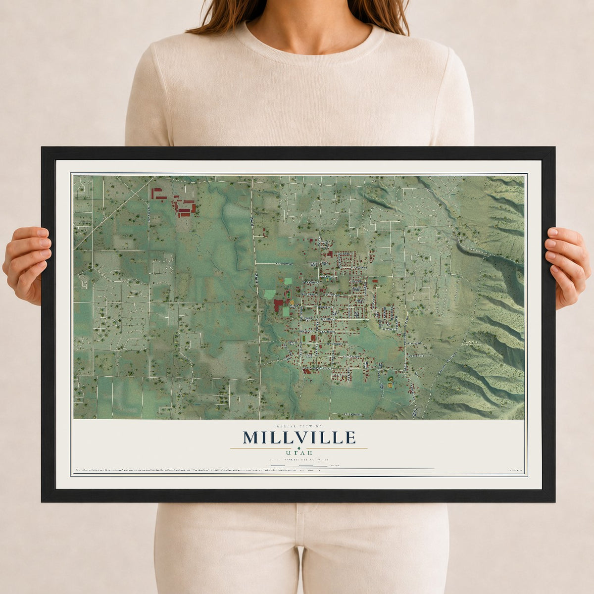 Map of Millville, Utah, 12 x 18 inch print in a black wood frame
