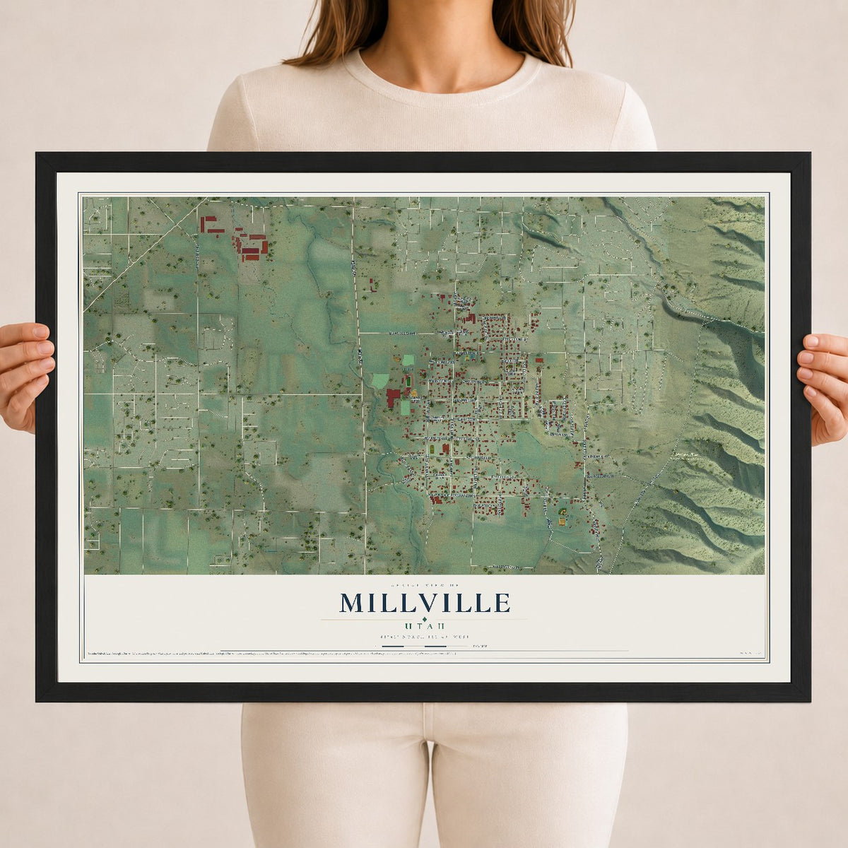 Map of Millville, Utah, 18 x 24 inch print in a black wood frame