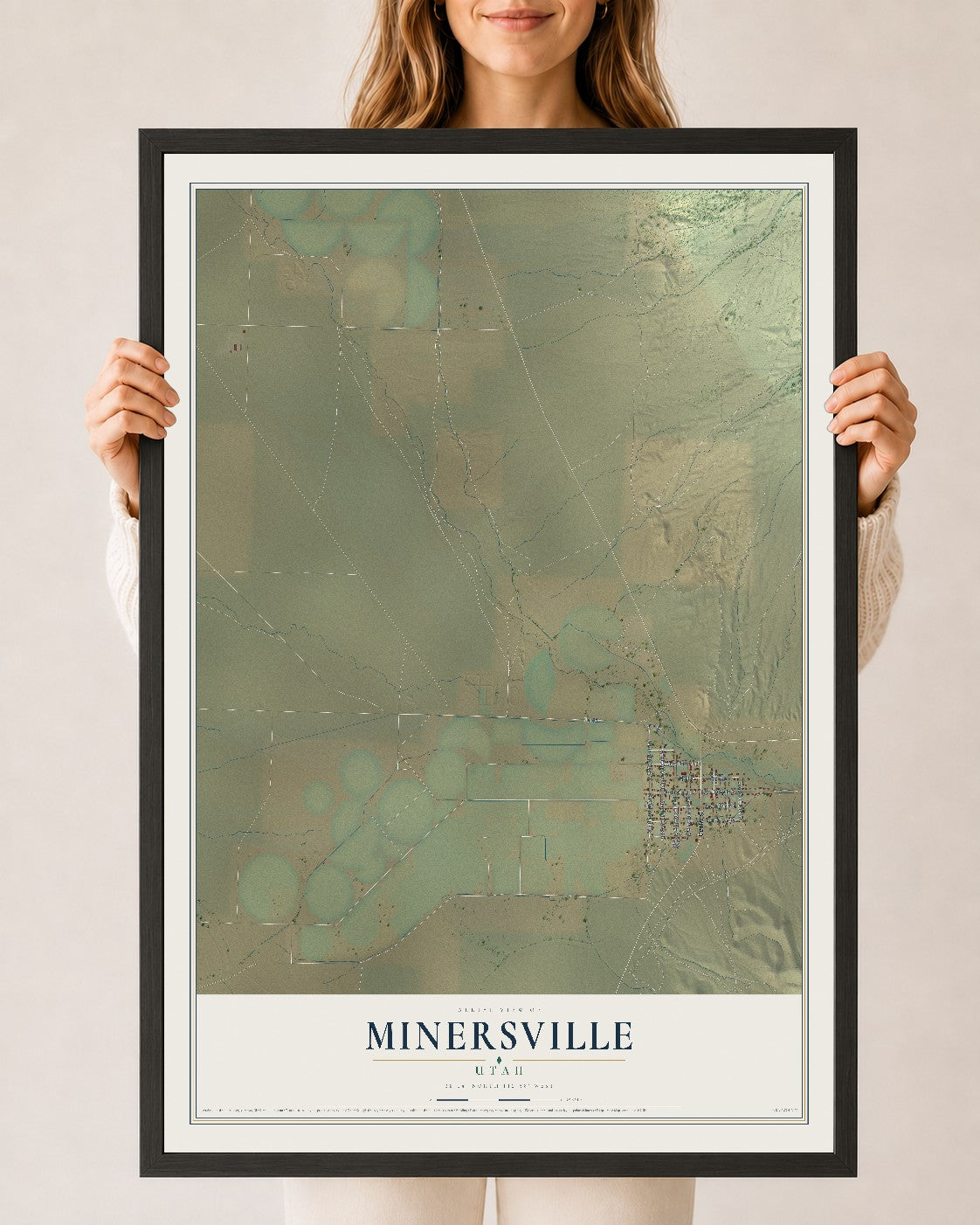 Map of Minersville, Utah, 24 x 36 inch print in a black wood frame