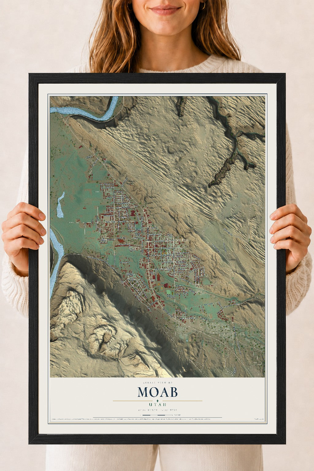 Map of Moab, Utah, 18 x 24 inch print in a black wood frame