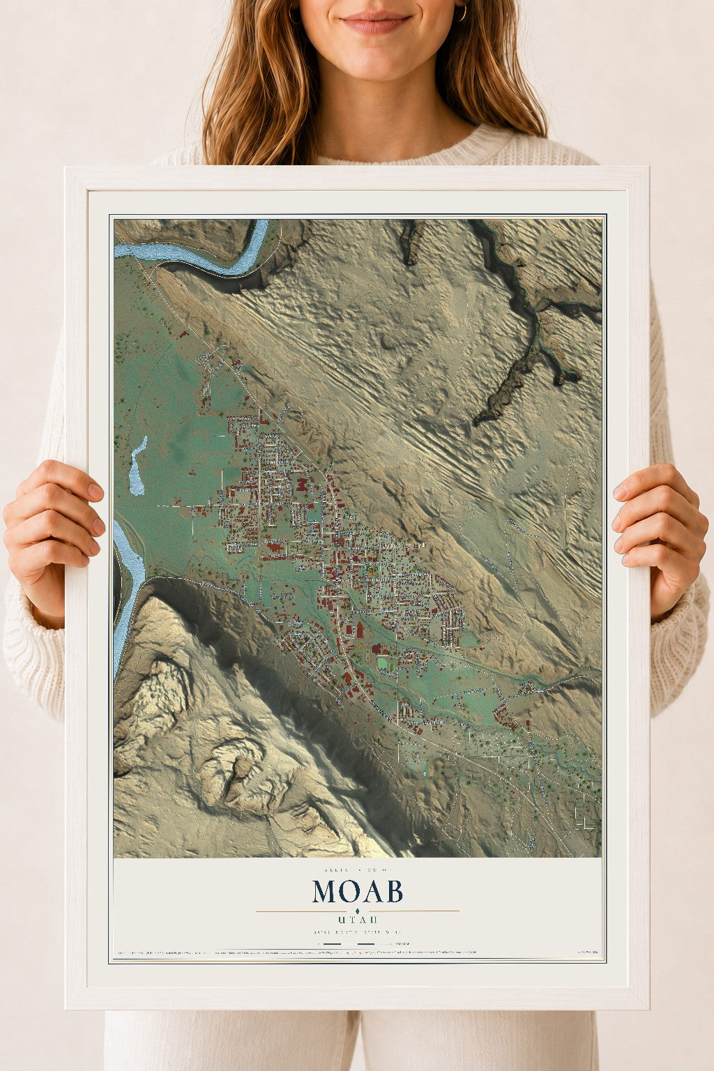 Map of Moab, Utah, 18 x 24 inch print in a white wood frame