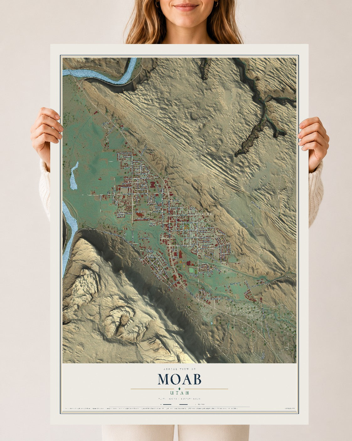 Map of Moab, Utah, 24 x 36 inch unframed archival matte print