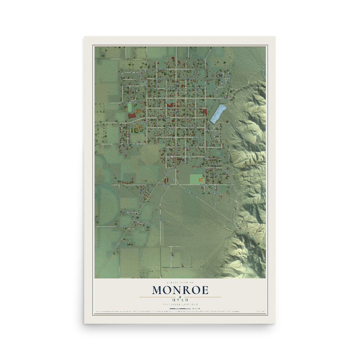 Map of Monroe, Utah, 12 x 18 inch unframed archival matte print
