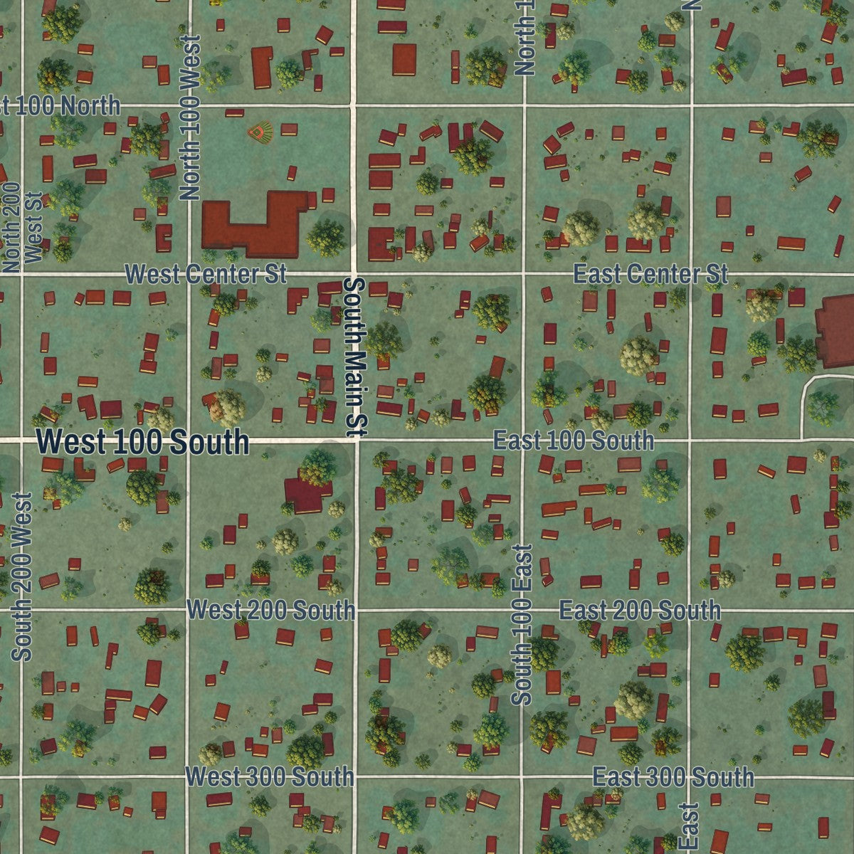 Close-up of the map of Monroe, Utah print showing street and building detail