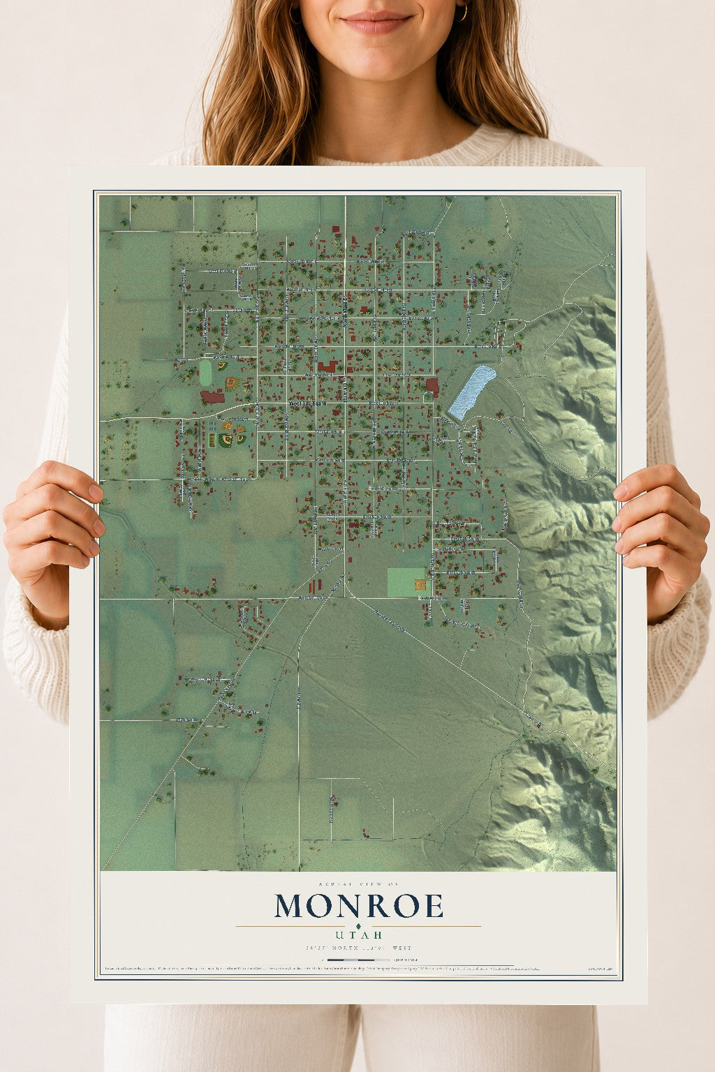 Map of Monroe, Utah, 18 x 24 inch unframed archival matte print
