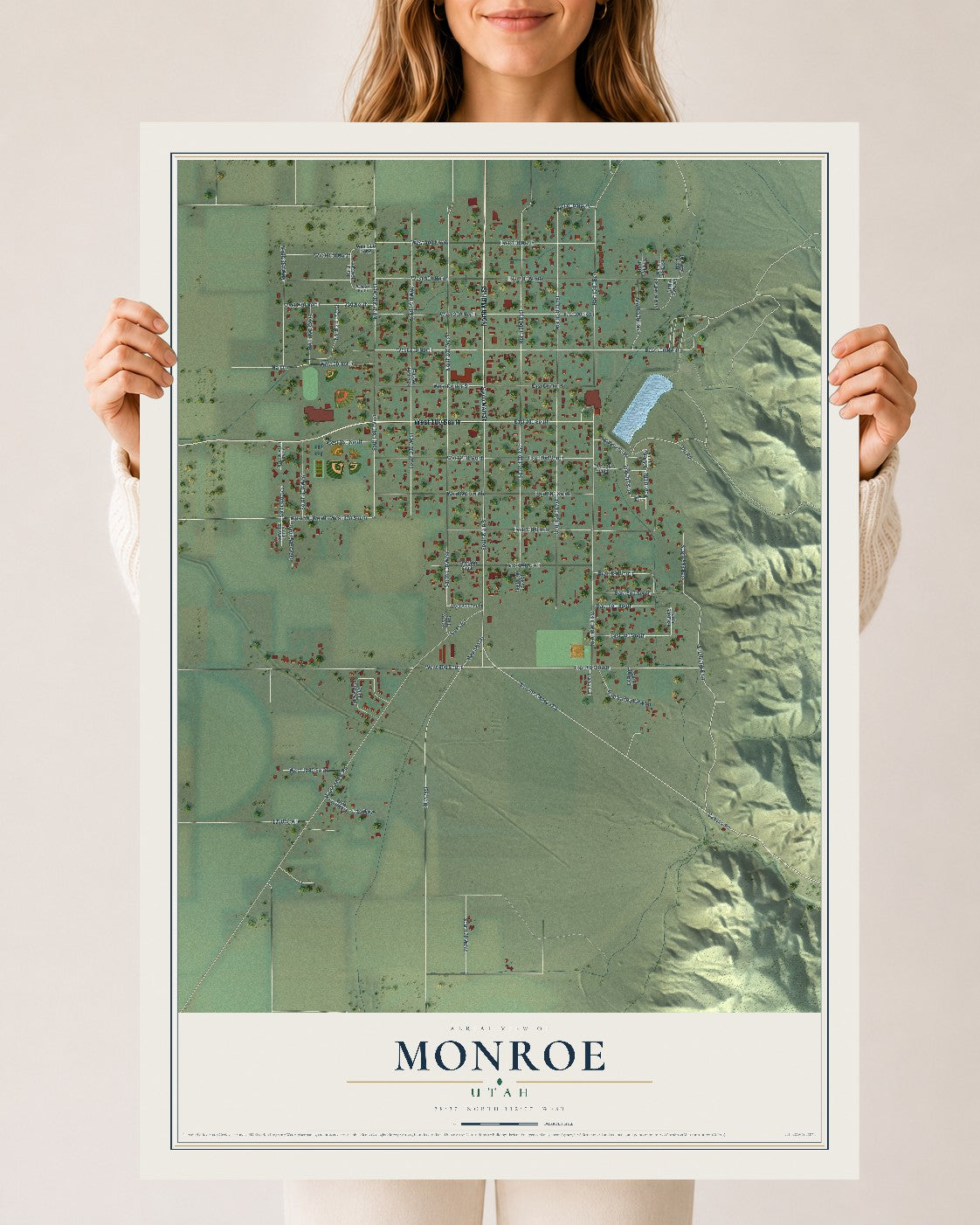 Map of Monroe, Utah, 24 x 36 inch unframed archival matte print