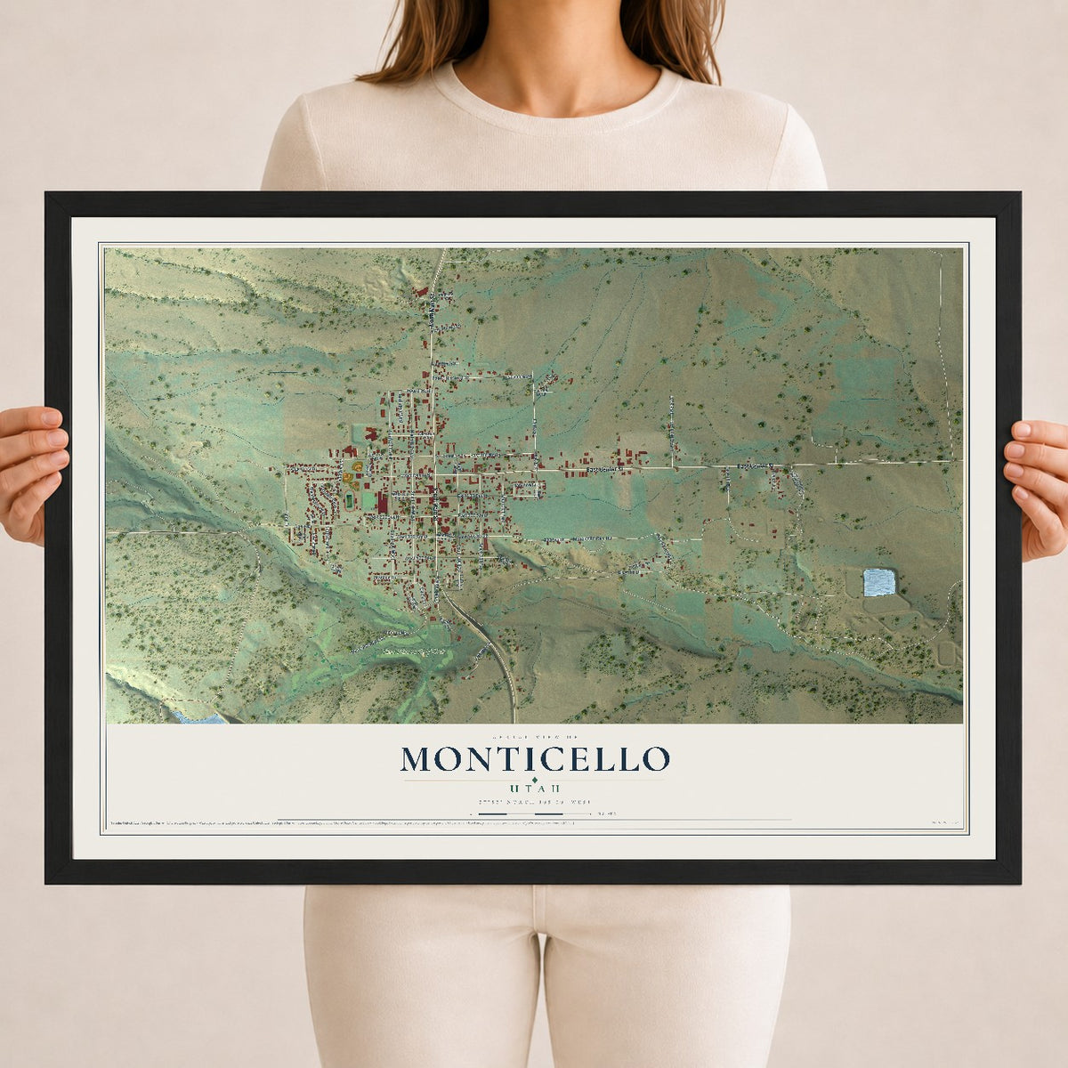 Map of Monticello, Utah, 18 x 24 inch print in a black wood frame