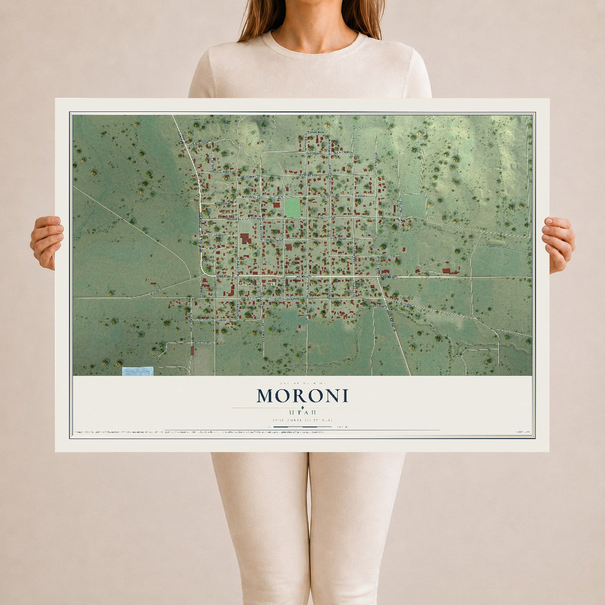 Map of Moroni, Utah, 24 x 36 inch unframed archival matte print