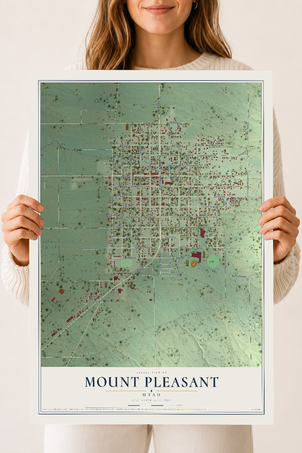 Map of Mount Pleasant, Utah, 18 x 24 inch unframed archival matte print