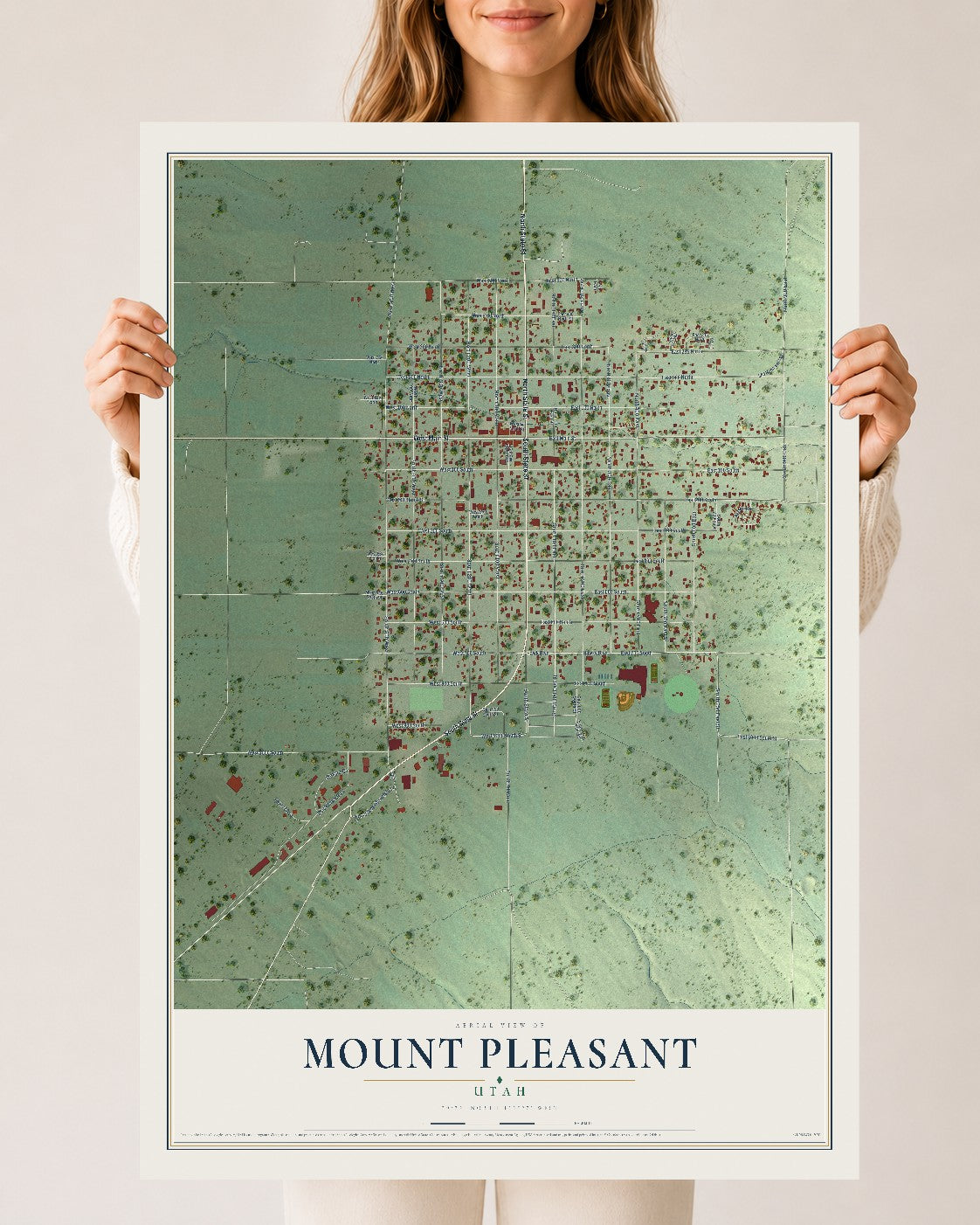 Map of Mount Pleasant, Utah, 24 x 36 inch unframed archival matte print