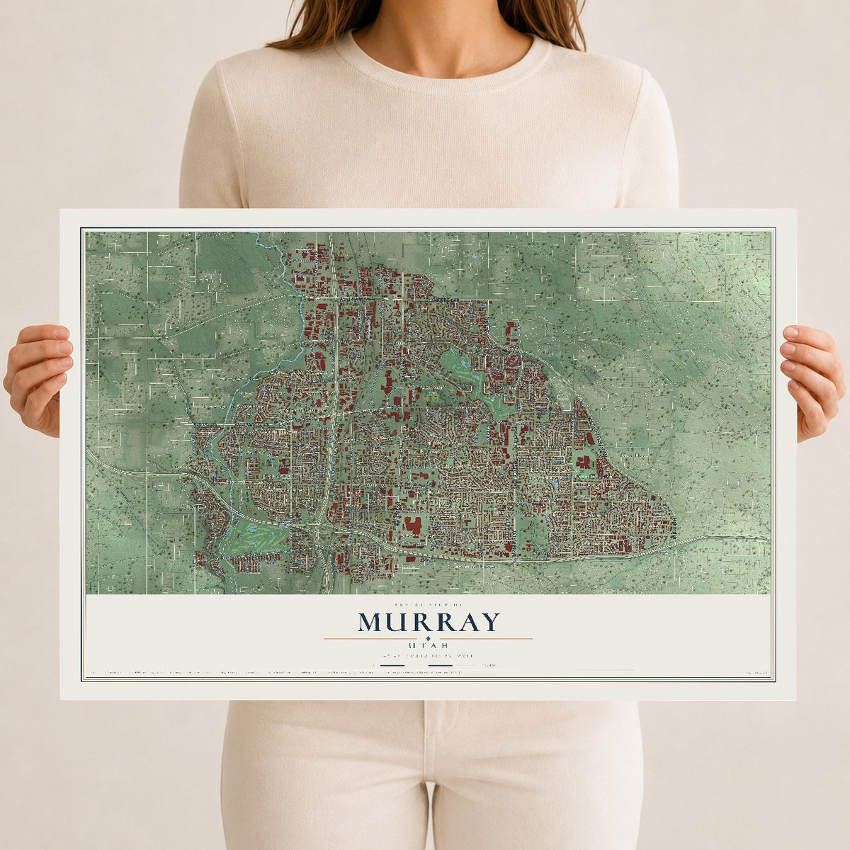 Map of Murray, Utah, 12 x 18 inch unframed archival matte print