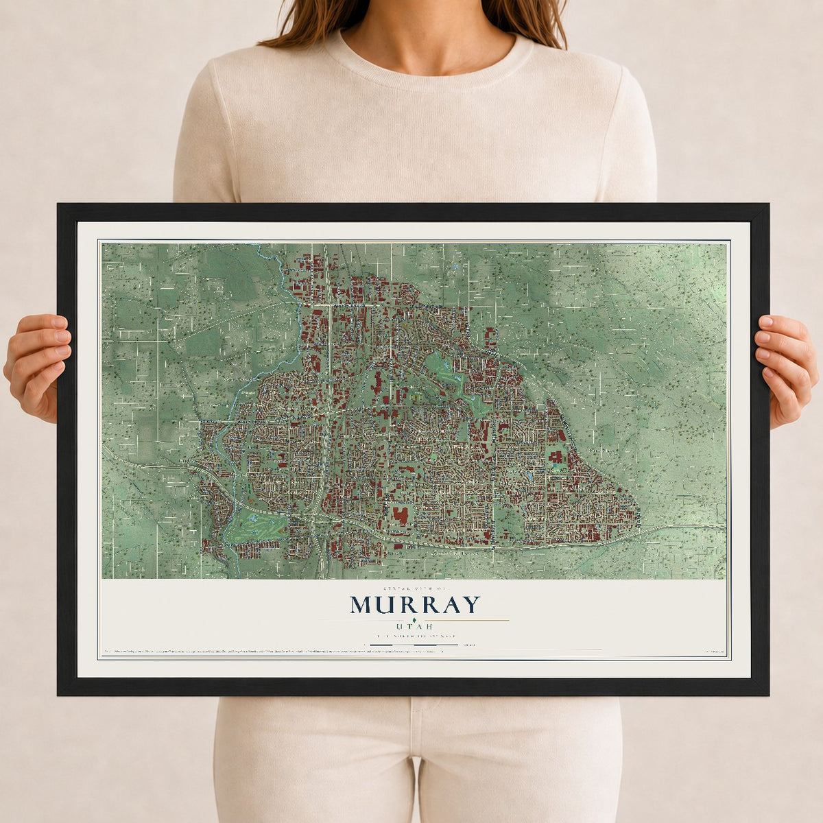 Map of Murray, Utah, 12 x 18 inch print in a black wood frame