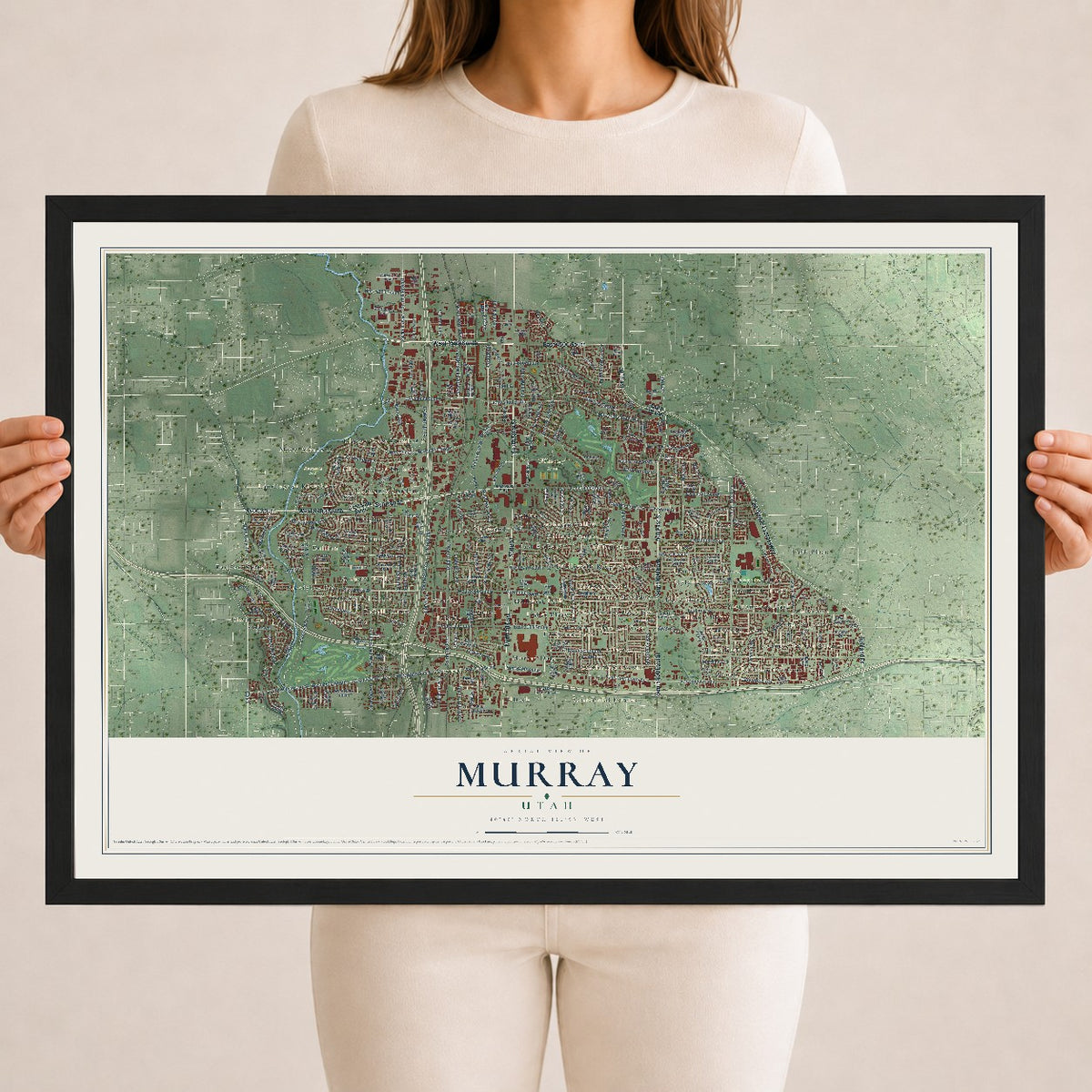 Map of Murray, Utah, 18 x 24 inch print in a black wood frame