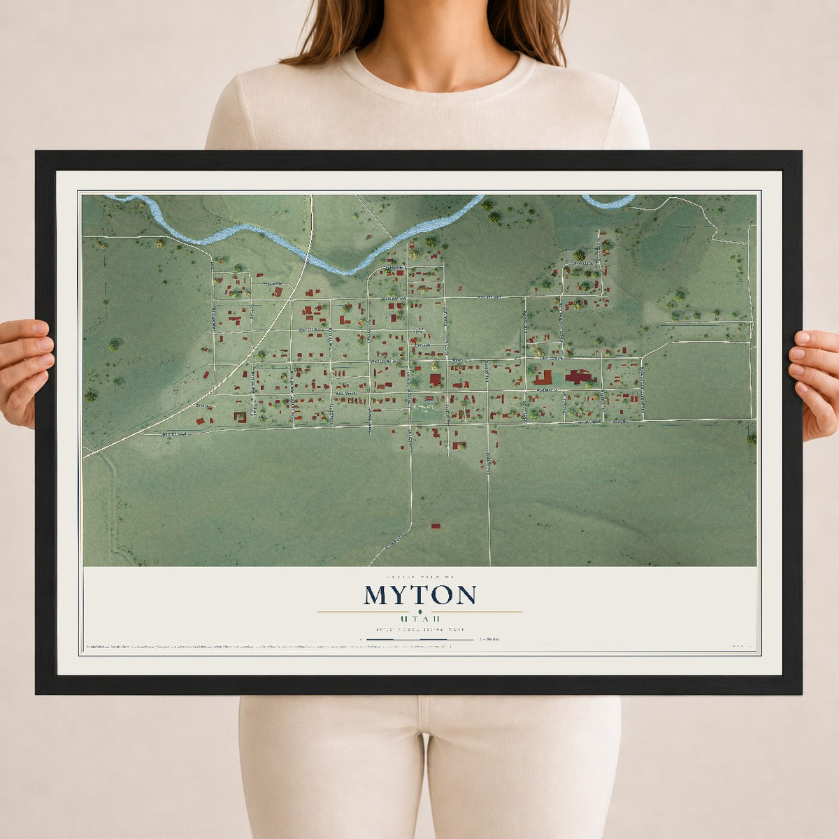 Map of Myton, Utah, 18 x 24 inch print in a black wood frame