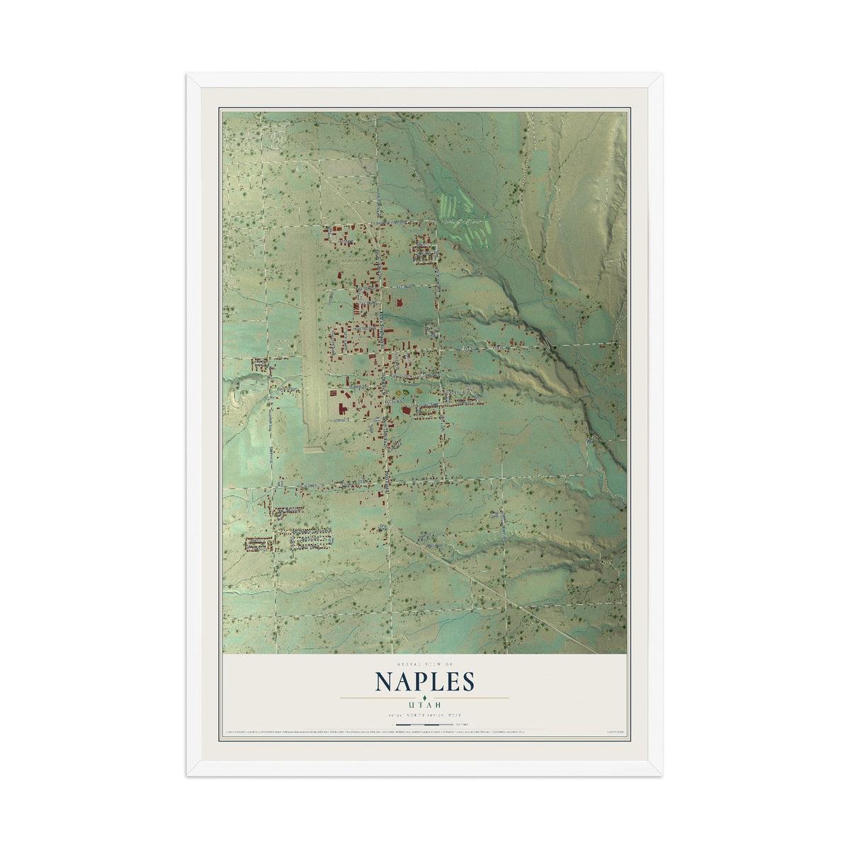Map of Naples, Utah, 12 x 18 inch print in a white wood frame