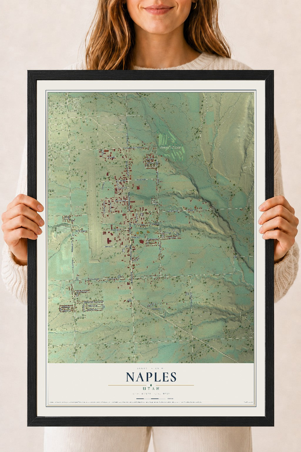 Map of Naples, Utah, 18 x 24 inch print in a black wood frame