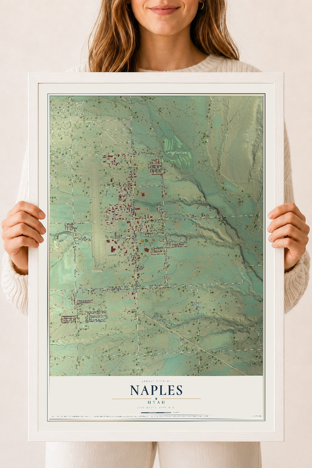 Map of Naples, Utah, 18 x 24 inch print in a white wood frame