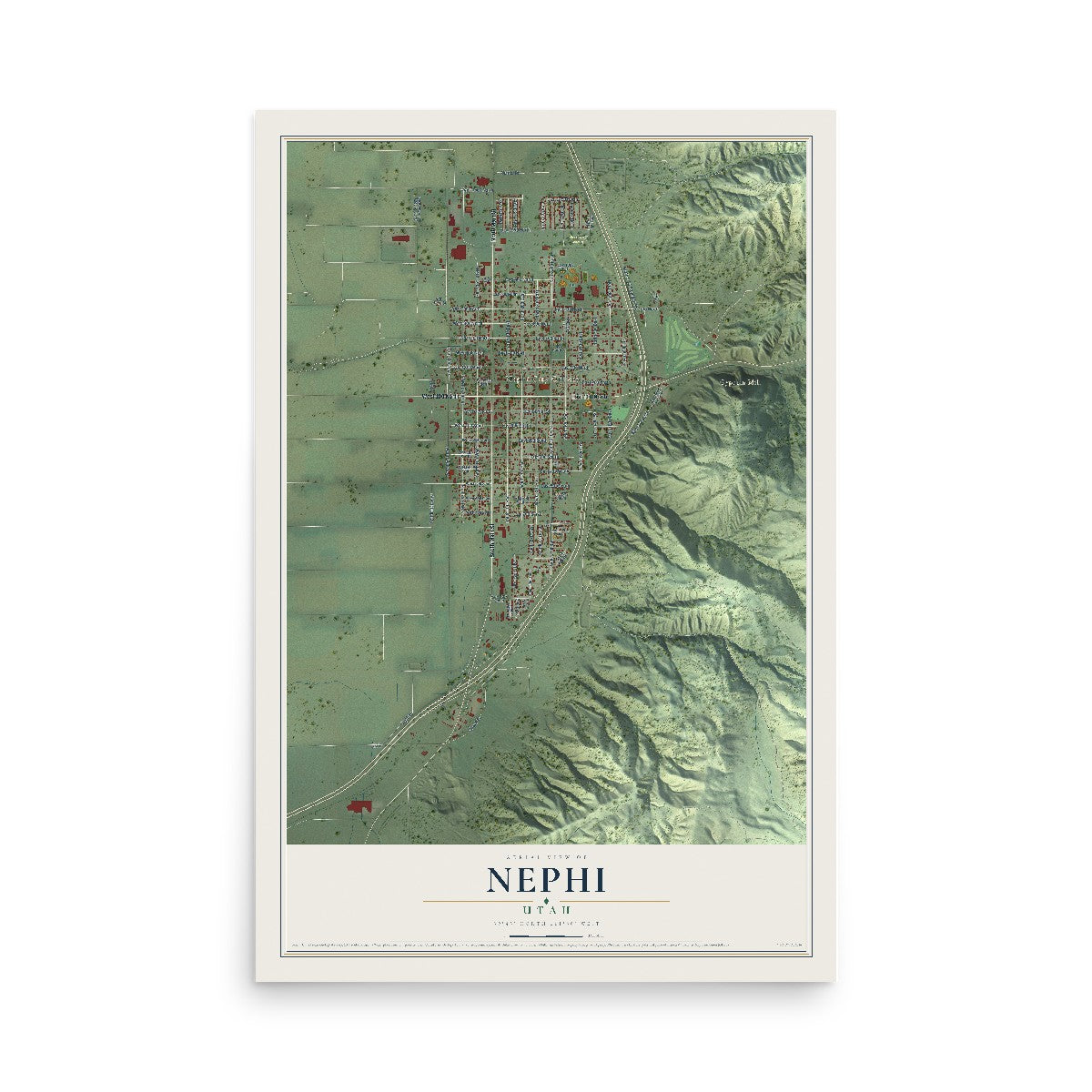 Map of Nephi, Utah, 12 x 18 inch unframed archival matte print
