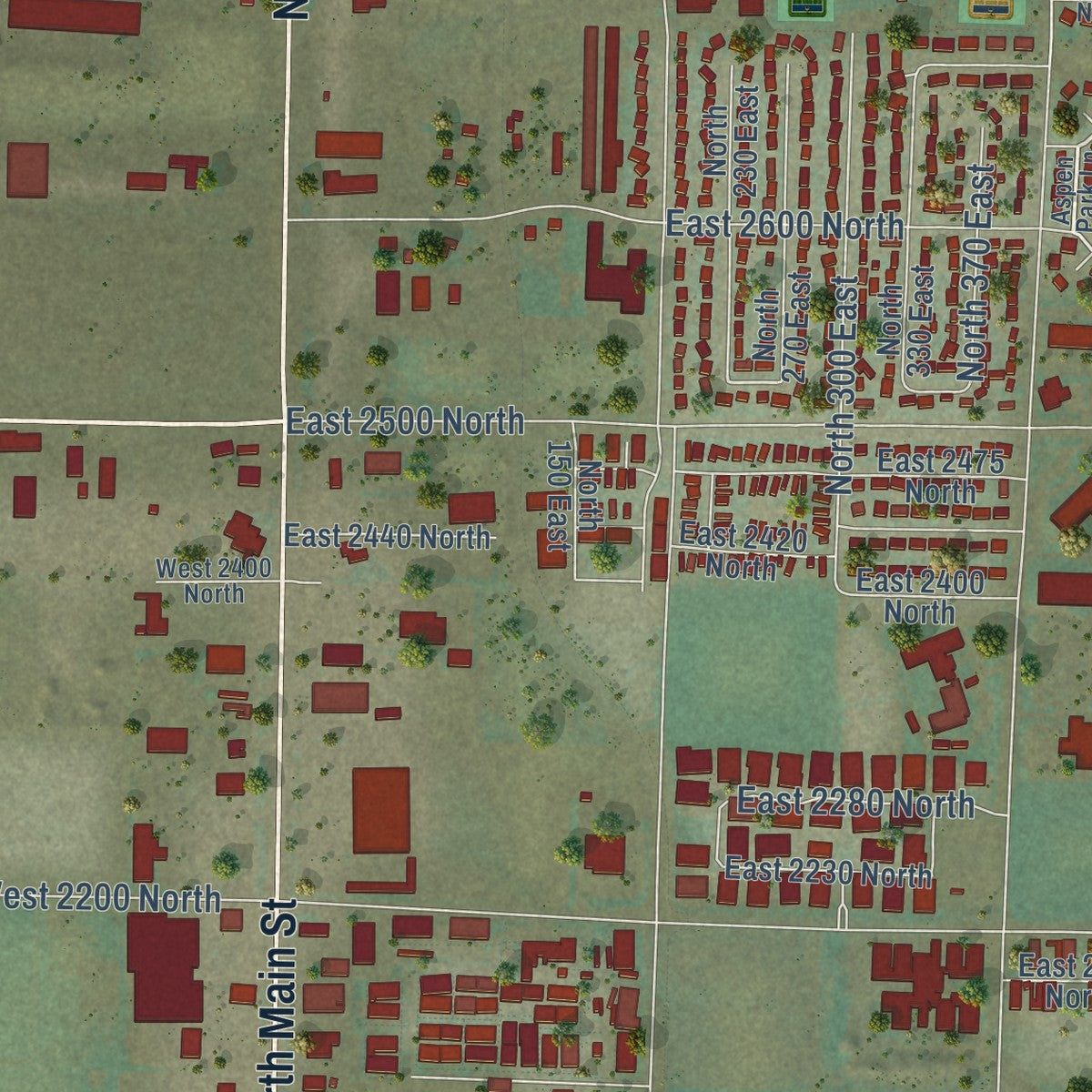 Second close-up of the map of North Logan, Utah print showing more streets and buildings