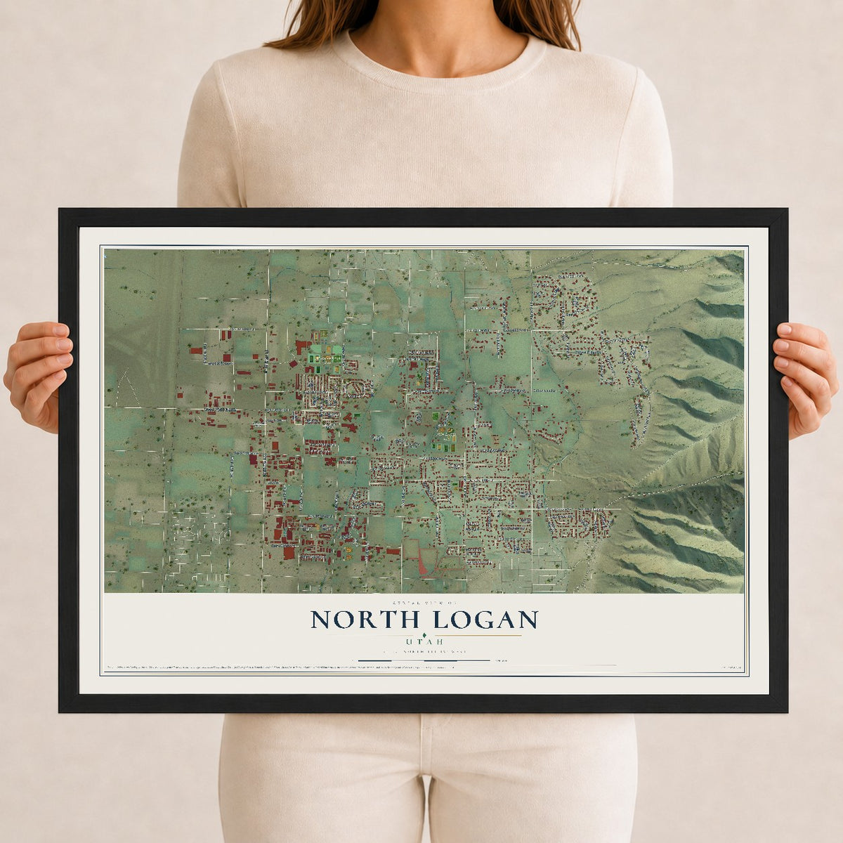 Map of North Logan, Utah, 12 x 18 inch print in a black wood frame
