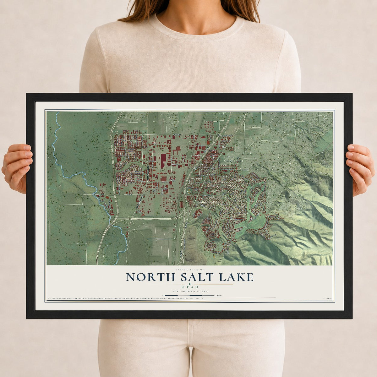 Map of North Salt Lake, Utah, 12 x 18 inch print in a black wood frame