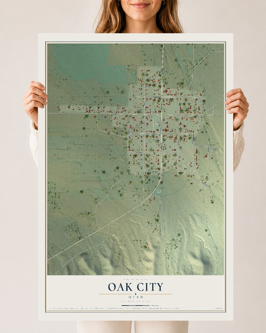Map of Oak City, Utah, 24 x 36 inch unframed archival matte print