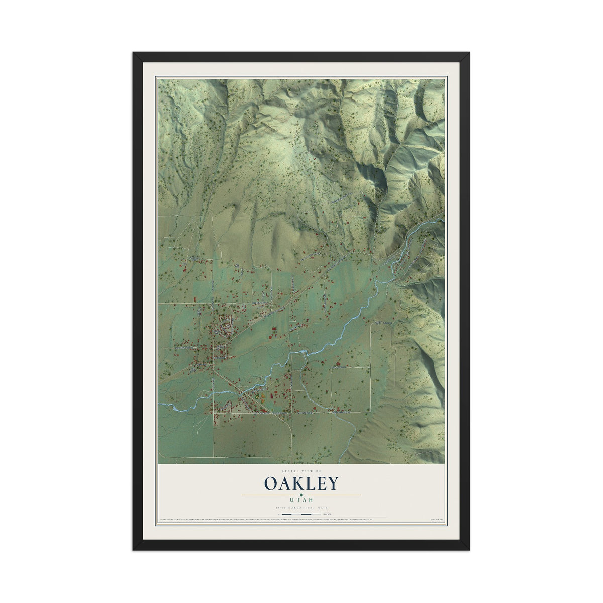 Map of Oakley, Utah, 12 x 18 inch print in a black wood frame